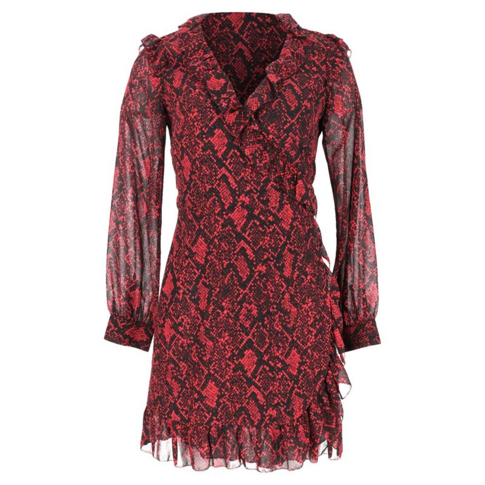 Michael Kors Snakeskin-Print Ruffled Mini Dress in Burgundy Polyester